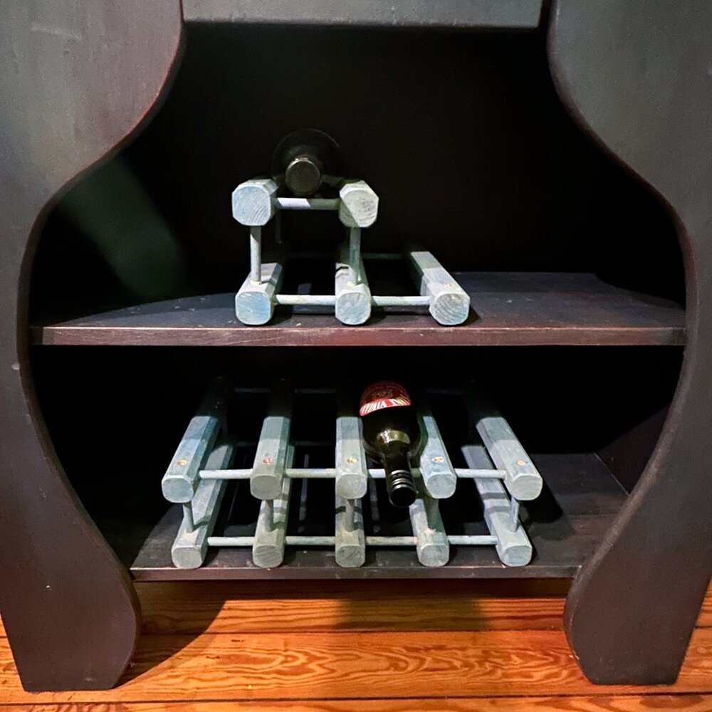 Blue Wood Distressed Wine Rack Holds 8 Bottles